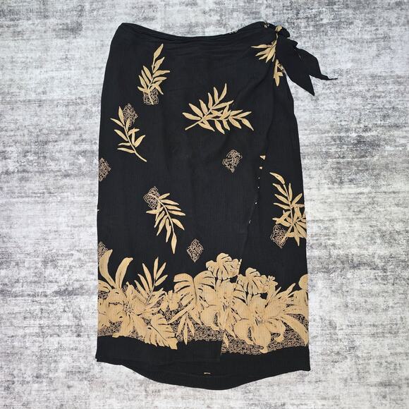 Rafaella Skirt Womens 12 Black Gold Silk Wrap Midi Floral Botanical Tropical - Picture 1 of 10
